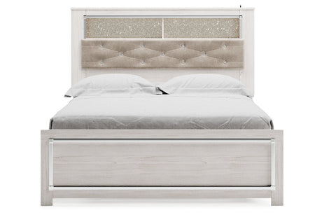 Altyra White Queen Upholstered LED Bookcase Platform Bed from Ashley - Luna Furniture