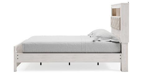 Altyra White Queen Upholstered LED Bookcase Platform Bed from Ashley - Luna Furniture