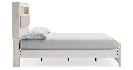 Altyra White Queen Upholstered LED Bookcase Platform Bed from Ashley - Luna Furniture