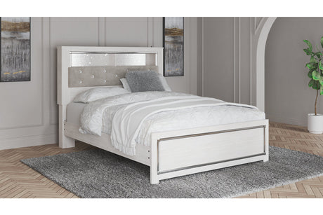 Altyra White Queen Upholstered LED Bookcase Platform Bed from Ashley - Luna Furniture
