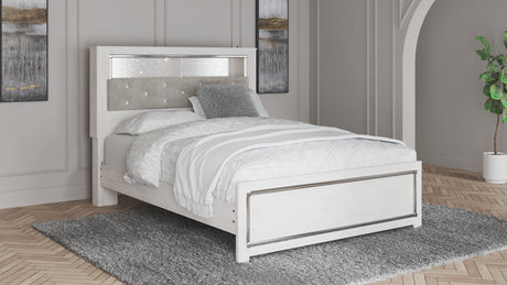 Altyra White Queen Upholstered LED Bookcase Platform Bed from Ashley - Luna Furniture