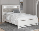 Altyra Queen Panel Bookcase Bed with Mirrored Dresser and Chest in White from Ashley - Luna Furniture