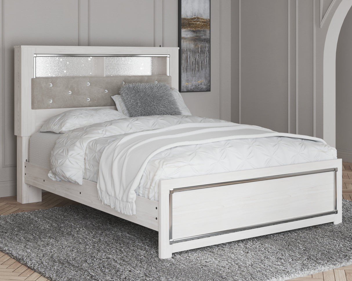 Altyra White Queen Upholstered LED Bookcase Panel Bed from Ashley - Luna Furniture