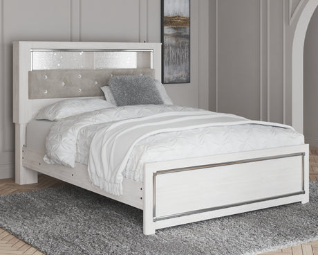 Altyra White Queen Upholstered LED Bookcase Panel Bed from Ashley - Luna Furniture