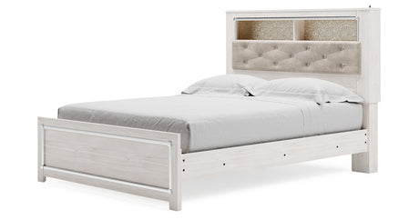 Altyra White Queen Upholstered LED Bookcase Panel Bed from Ashley - Luna Furniture