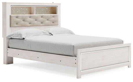 Altyra Queen Panel Bookcase Bed with Mirrored Dresser and Chest in White from Ashley - Luna Furniture