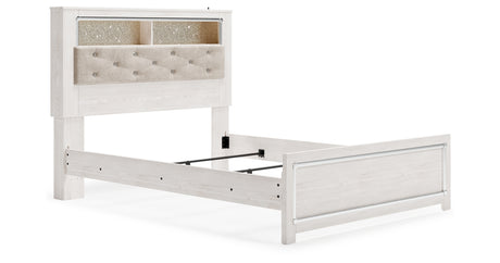 Altyra White Queen Upholstered LED Bookcase Panel Bed from Ashley - Luna Furniture