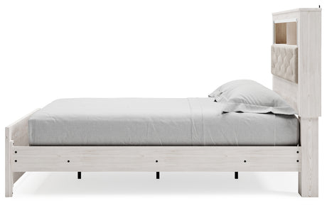 Altyra Queen Panel Bookcase Bed with Mirrored Dresser and Chest in White from Ashley - Luna Furniture