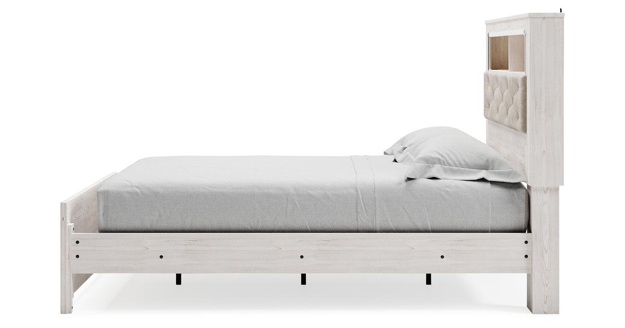 Altyra White Queen Upholstered LED Bookcase Panel Bed from Ashley - Luna Furniture