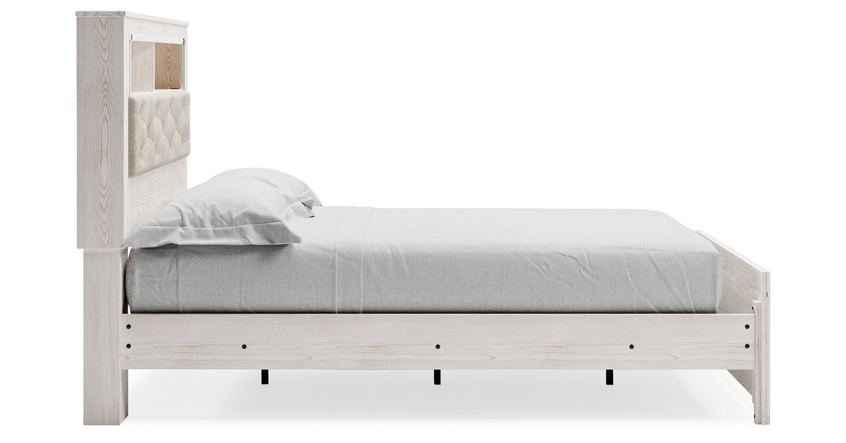 Altyra White Queen Upholstered LED Bookcase Panel Bed from Ashley - Luna Furniture