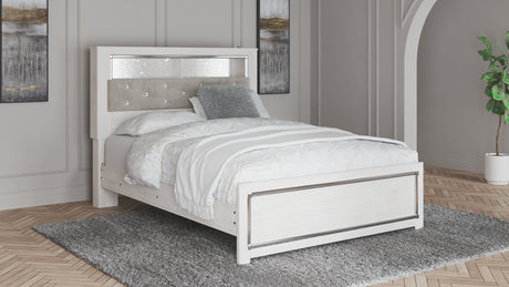 Altyra White Queen Upholstered LED Bookcase Panel Bed from Ashley - Luna Furniture