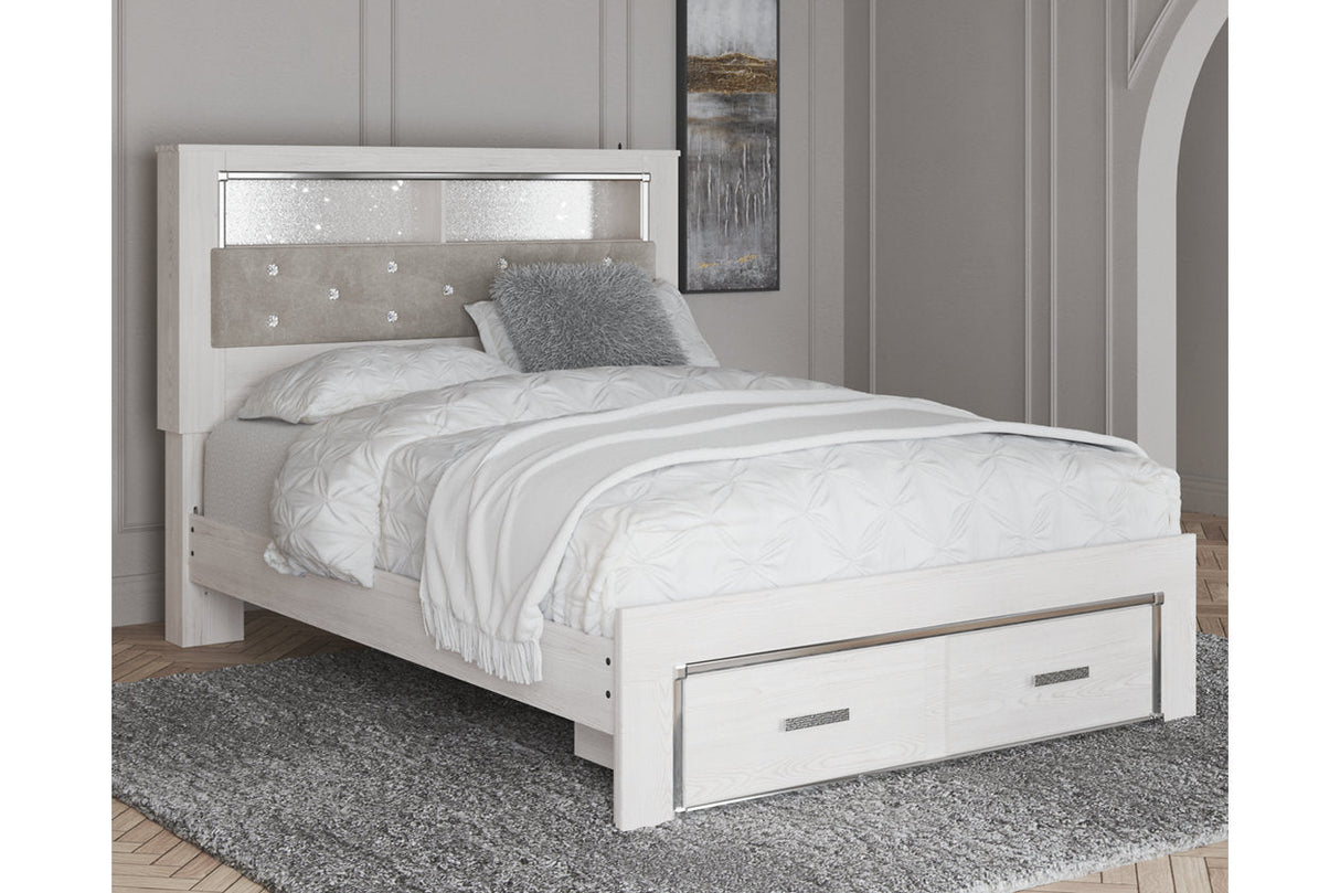 Altyra White Queen Upholstered LED Bookcase Storage Panel Bed from Ashley - Luna Furniture
