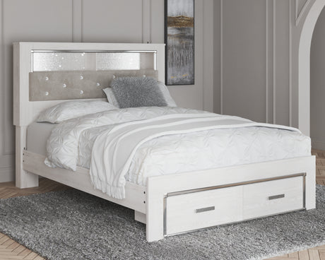 Altyra White Queen Upholstered LED Bookcase Storage Platform Bed from Ashley - Luna Furniture