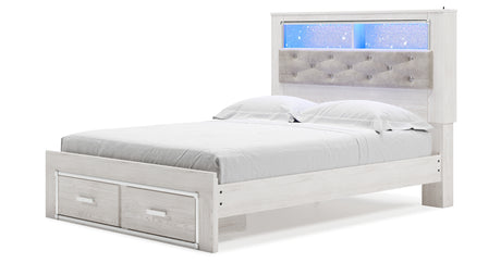 Altyra White Queen Upholstered LED Bookcase Storage Platform Bed from Ashley - Luna Furniture