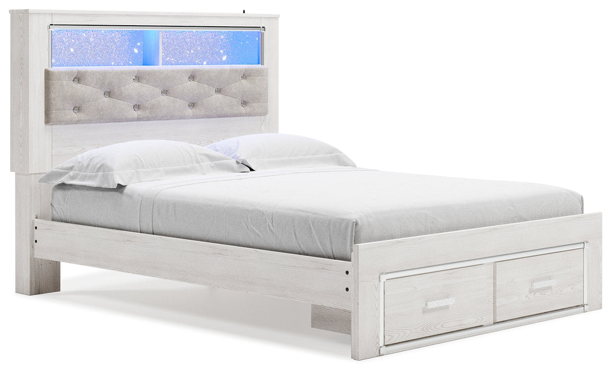 Altyra White Upholstered LED Bookcase Storage Platform Bedroom Set from Ashley - Luna Furniture