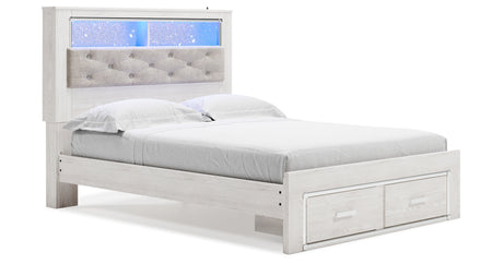 Altyra White Queen Upholstered LED Bookcase Storage Platform Bed from Ashley - Luna Furniture