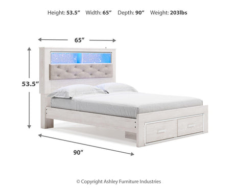 Altyra White Queen Upholstered LED Bookcase Storage Platform Bed from Ashley Furniture - Luna Furniture
