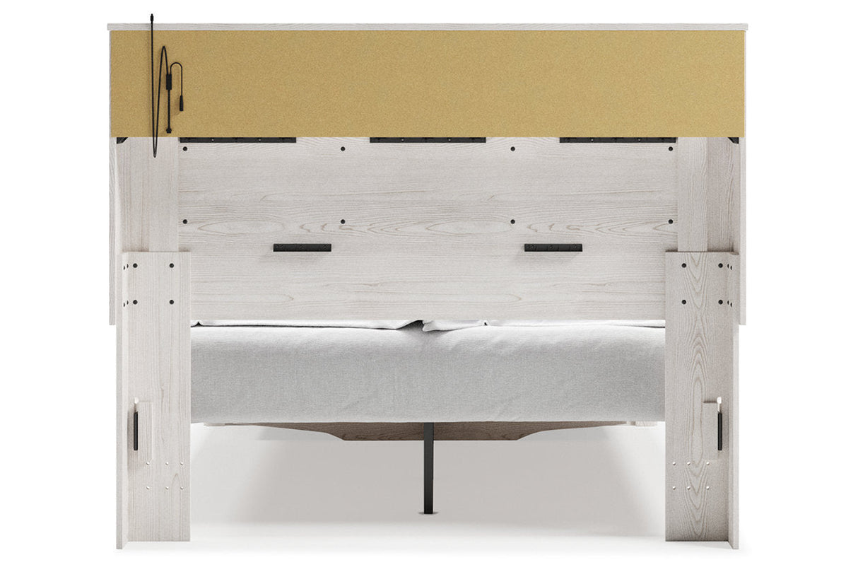 Altyra White Queen Upholstered LED Bookcase Storage Panel Bed from Ashley - Luna Furniture
