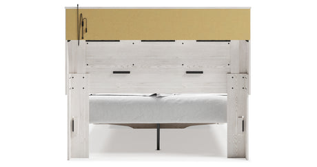 Altyra White Queen Upholstered LED Bookcase Storage Platform Bed from Ashley - Luna Furniture