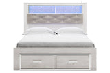 Altyra White Queen Upholstered LED Bookcase Storage Panel Bed from Ashley - Luna Furniture