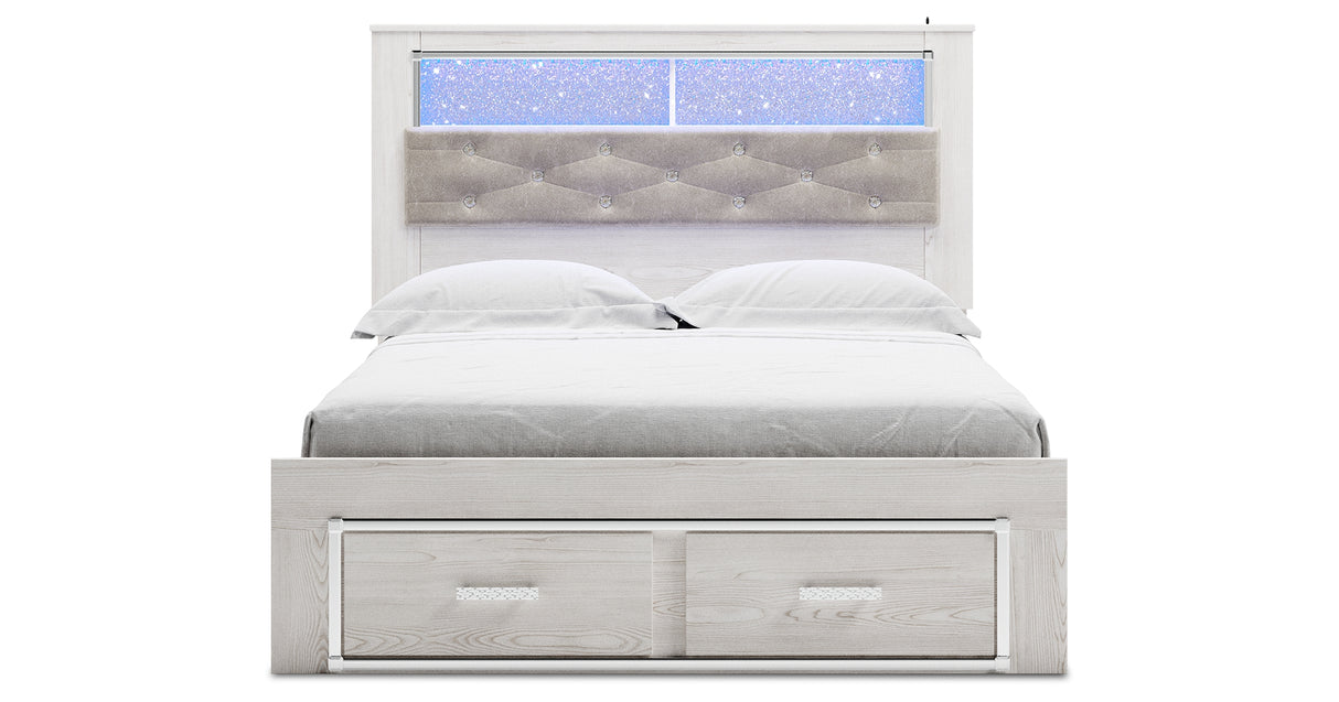 Altyra White Queen Upholstered LED Bookcase Storage Platform Bed from Ashley Furniture - Luna Furniture