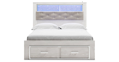 Altyra White Queen Upholstered LED Bookcase Storage Platform Bed from Ashley - Luna Furniture