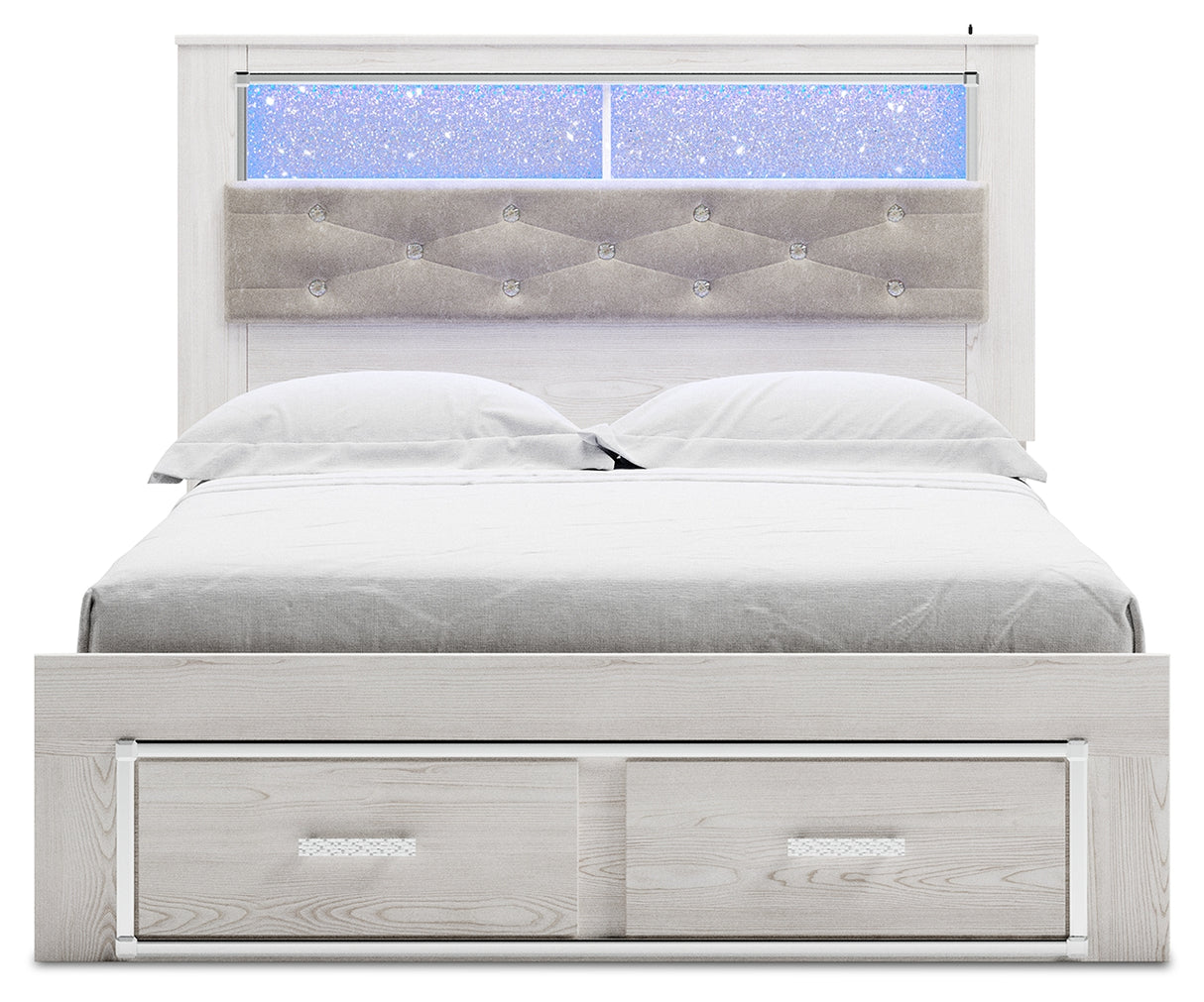 Altyra White Upholstered LED Bookcase Storage Platform Bedroom Set from Ashley - Luna Furniture