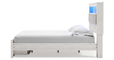 Altyra White Queen Upholstered LED Bookcase Storage Platform Bed from Ashley - Luna Furniture