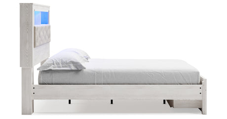 Altyra White Queen Upholstered LED Bookcase Storage Platform Bed from Ashley - Luna Furniture