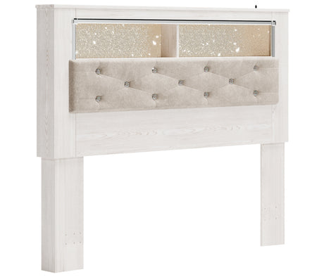 Altyra Queen Bookcase Headboard Bed with Mirrored Dresser, Chest and Nightstand in White from Ashley - Luna Furniture