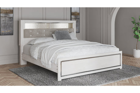 Altyra White King Upholstered LED Bookcase Platform Bed from Ashley - Luna Furniture