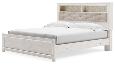 Altyra White King Upholstered LED Bookcase Panel Bed from Ashley - Luna Furniture