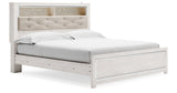 Altyra White King Upholstered LED Bookcase Panel Bed from Ashley - Luna Furniture