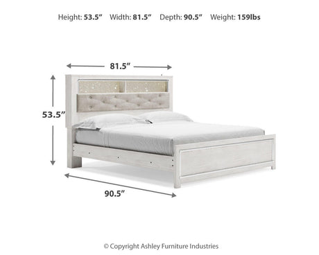 Altyra White King Upholstered LED Bookcase Panel Bed from Ashley Furniture - Luna Furniture
