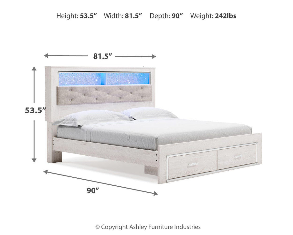 Altyra White King Upholstered LED Bookcase Storage Platform Bed from Ashley Furniture - Luna Furniture