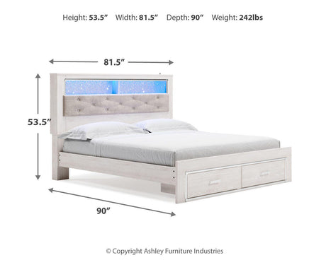 Altyra White King Upholstered LED Bookcase Storage Platform Bed from Ashley - Luna Furniture