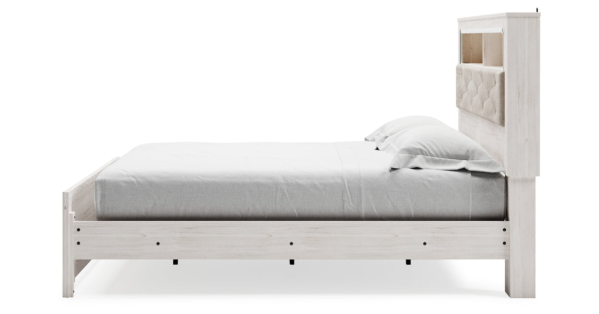 Altyra White King Upholstered LED Bookcase Panel Bed from Ashley - Luna Furniture