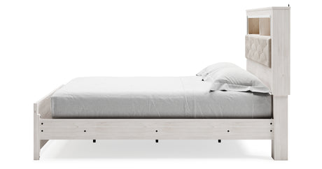 Altyra White King Upholstered LED Bookcase Panel Bed from Ashley - Luna Furniture