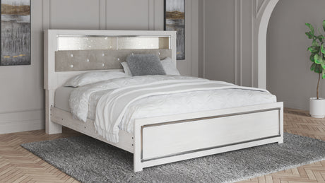 Altyra White King Upholstered LED Bookcase Panel Bed from Ashley - Luna Furniture