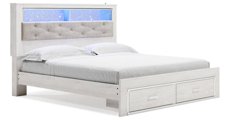 Altyra White King Upholstered LED Bookcase Storage Platform Bed from Ashley Furniture - Luna Furniture