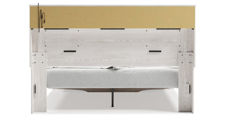 Altyra White King Upholstered LED Bookcase Storage Platform Bed from Ashley Furniture - Luna Furniture