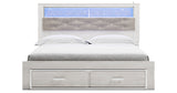 Altyra White King Upholstered LED Bookcase Storage Platform Bed from Ashley Furniture - Luna Furniture