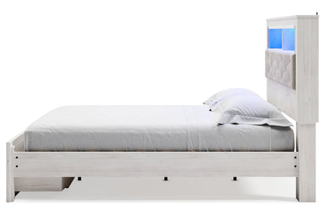 Altyra White King Upholstered LED Bookcase Storage Panel Bed from Ashley - Luna Furniture