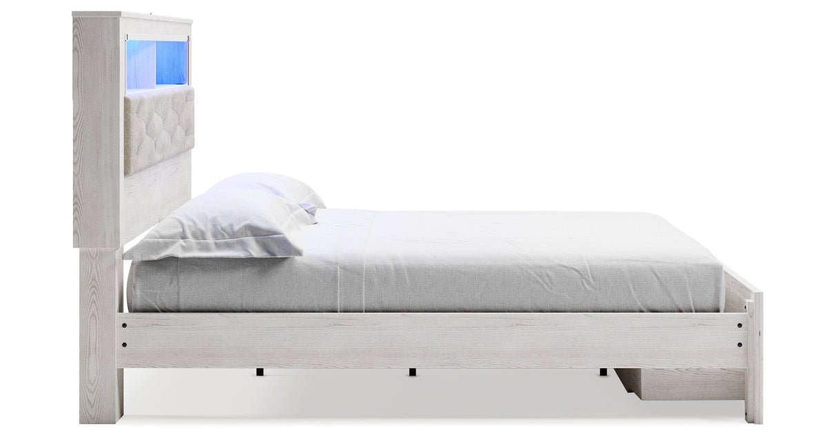 Altyra White King Upholstered LED Bookcase Storage Platform Bed from Ashley Furniture - Luna Furniture