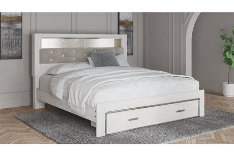 Altyra White King Upholstered LED Bookcase Storage Panel Bed from Ashley - Luna Furniture