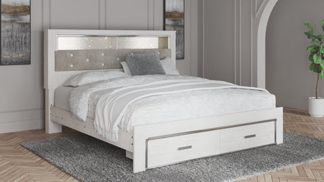 Altyra White King Upholstered LED Bookcase Storage Platform Bed from Ashley Furniture - Luna Furniture