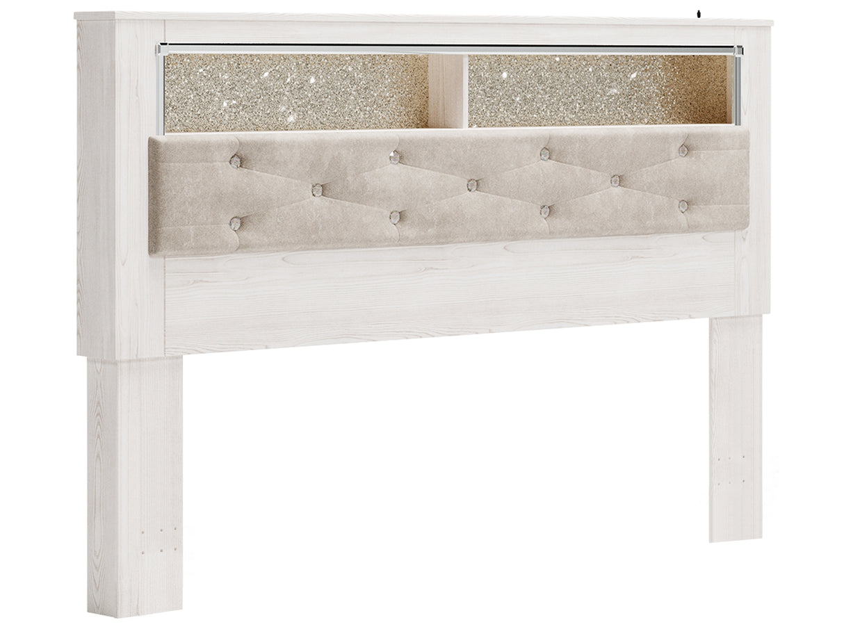 Altyra King Bookcase Headboard Bed with Mirrored Dresser, Chest and Nightstand in White from Ashley - Luna Furniture