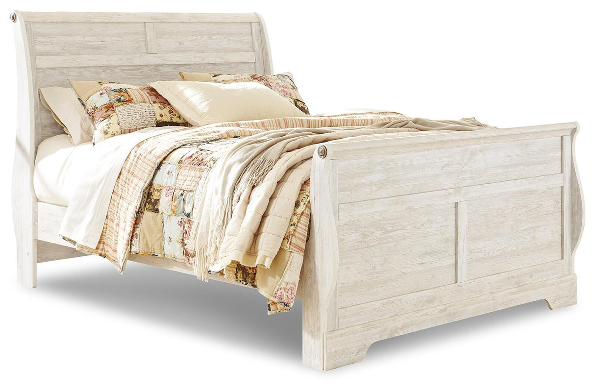 Willowton Whitewash Queen Sleigh Bed, Dresser and Mirror from Ashley - Luna Furniture