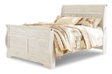 Willowton Queen Sleigh Bed with Mirrored Dresser in Whitewash from Ashley Furniture - Luna Furniture