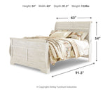 Willowton Queen Sleigh Bed with Mirrored Dresser in Whitewash from Ashley Furniture - Luna Furniture